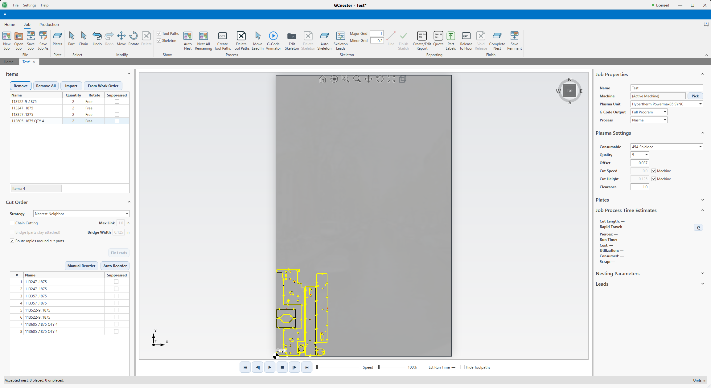 Flat-plate nest with cut order · the GCnester side of GCmaker