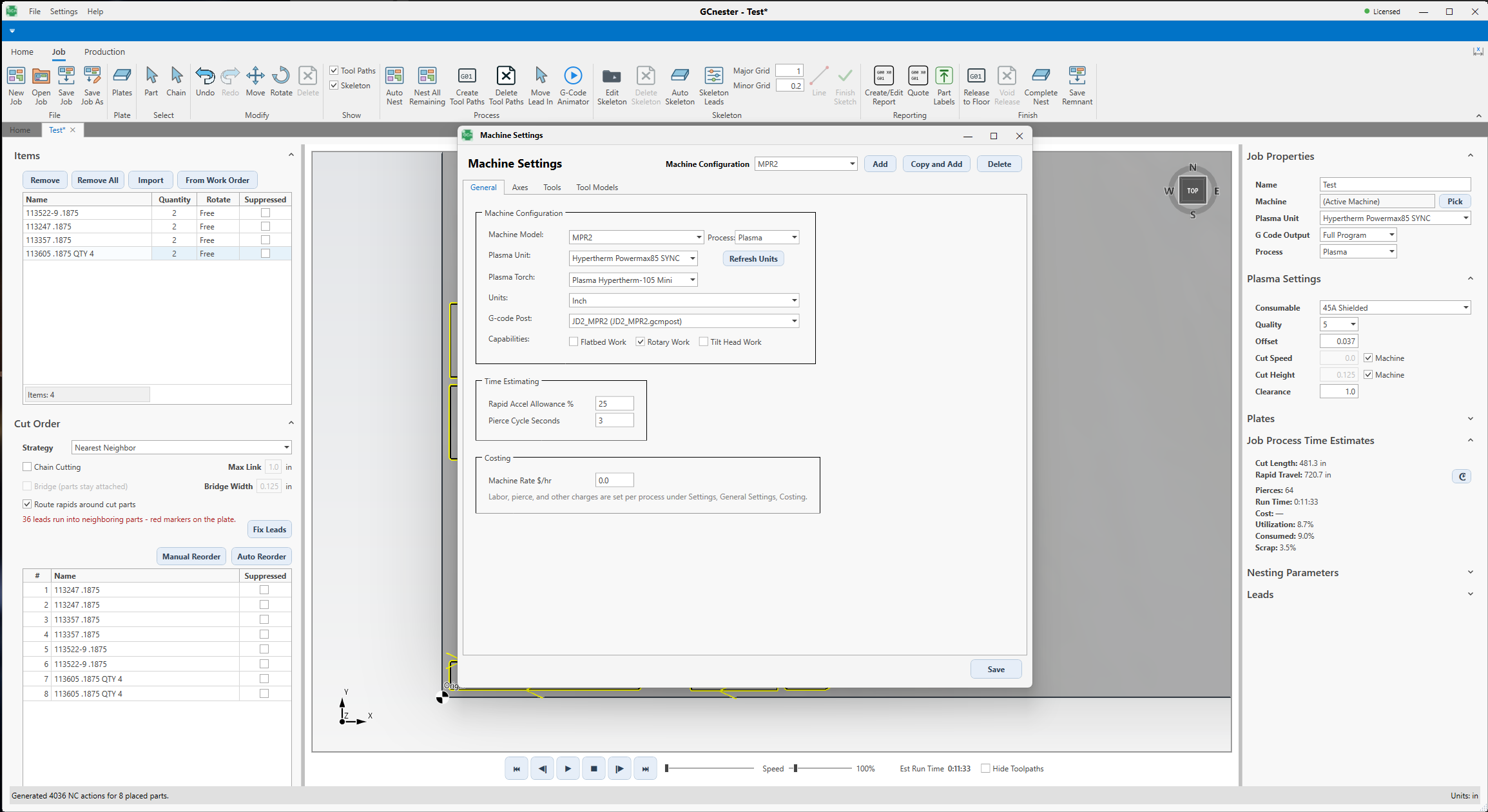 Machine Settings · machine, plasma unit and G-code post